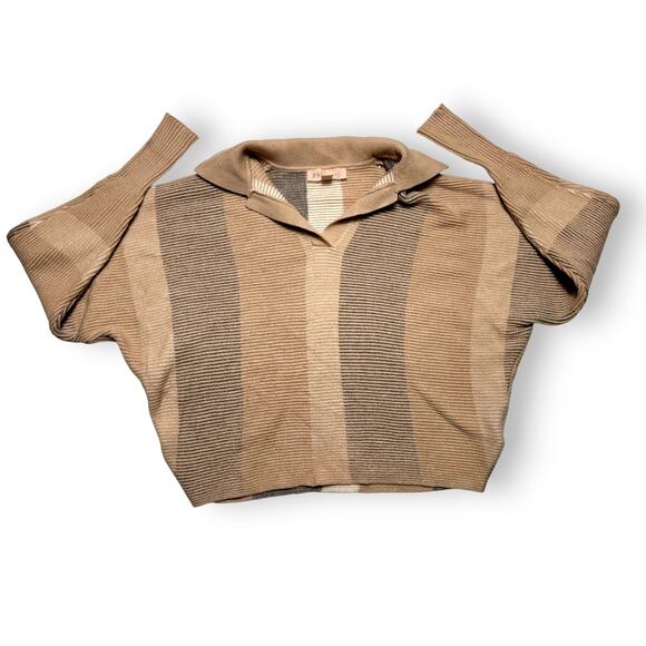 Philosophy Republic Neutral Tonal Stripe Ribbed Polo Sweater Size Medium - Picture 2 of 9